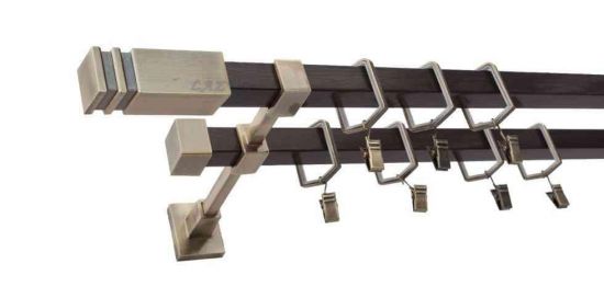 Karnisz JOWISZ Stare Złoto + Wenge, Podw&oacute;jny 20 + 20 mm KWADRO