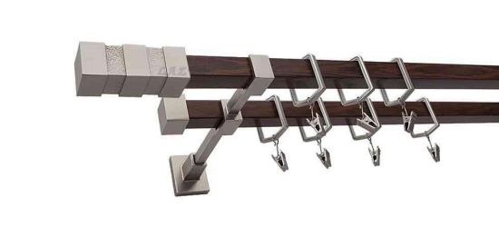 Karnisz NEPTUN Satyna + Orzech, Podw&oacute;jny 20 + 20 mm KWADRO