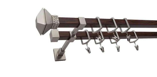 Karnisz MERCURY Satyna + Orzech, Podw&oacute;jny 20 + 20 mm KWADRO