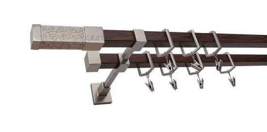 Karnisz URAN Satyna + Orzech, Podw&oacute;jny 20 + 20 mm KWADRO