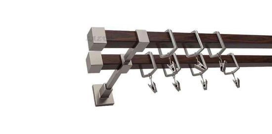 Karnisz SATURN Satyna + Orzech, Podw&oacute;jny 20 + 20 mm KWADRO