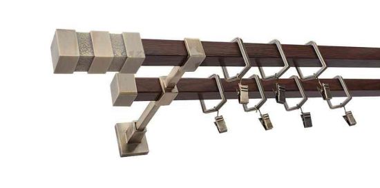 Karnisz NEPTUN Stare Złoto + Orzech, Podw&oacute;jny 20 + 20 mm KWADRO