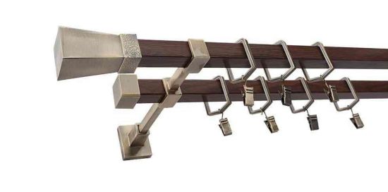 Karnisz MARS Stare Złoto + Orzech, Podw&oacute;jny 20 + 20 mm KWADRO