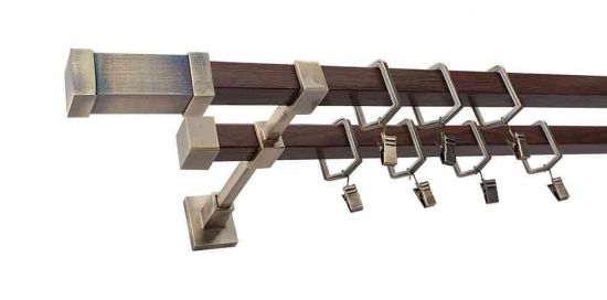 Karnisz KOMETA Stare Złoto + Orzech, Podw&oacute;jny 20 + 20 mm KWADRO