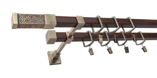 Karnisz URAN Stare Złoto + Orzech, Podw&oacute;jny 20 + 20 mm KWADRO