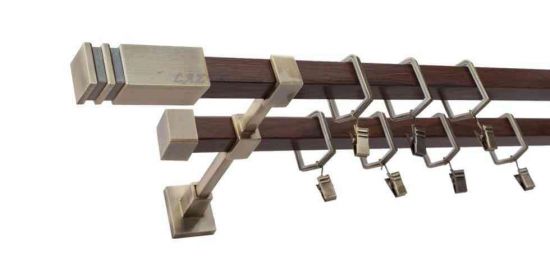 Karnisz JOWISZ Stare Złoto + Orzech, Podw&oacute;jny 20 + 20 mm KWADRO