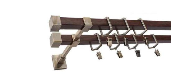 Karnisz SATURN Stare Złoto + Orzech, Podw&oacute;jny 20 + 20 mm KWADRO