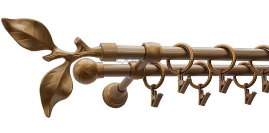 Karnisz Motyw Kute Stare Złoto, Podw&oacute;jne 16 + 16 LIŚĆ R&Oacute;ŻY 